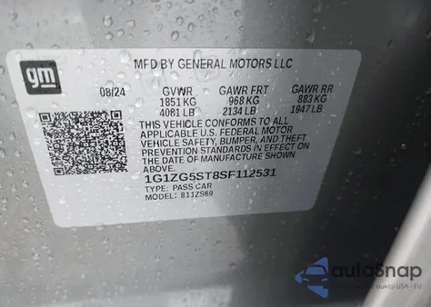 2025 Chevrolet Malibu Fwd Rs z USA, uszkodzony, nr VIN 1G1ZG5ST8SF112531